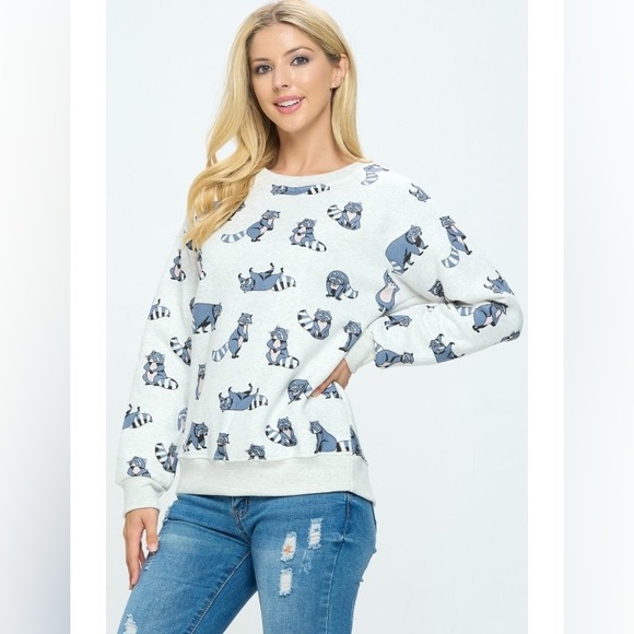 π¦ Raccoon Print Pullover Sweater Sweatshirt - Picture 3 of 11